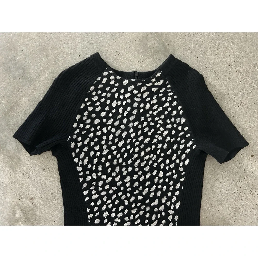 Tory Burch Gemma Sweater Dress Merino Wool Black Dotted Pony XS